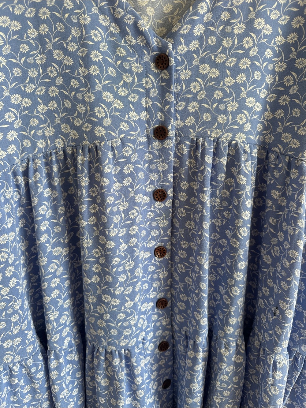 Ces Femme Blue Floral Button-Front Tiered Babydoll Dress - Picture 3 of 5